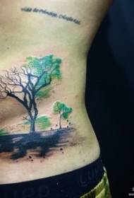 Europe and the United States side waist splash tree tattoo pattern