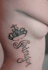 beauty side chest crown with Letter pattern tattoo picture