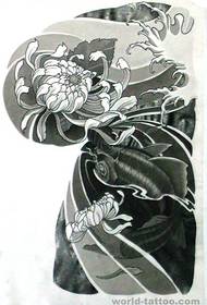 중국 전통 문신 패턴 오징어 국화 문신 패턴의 절반