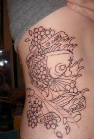 линија на половината лигњи и цветни тетоважи шема