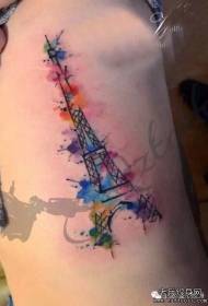 측면 허리 에펠 탑 컬러 스플래시 잉크 문신 패턴