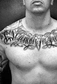 lihaksikas miesrinta dominoiva yksinkertainen englanninkielinen sana tatuointi