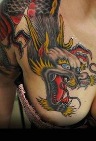 over the shoulder color classic evil dragon tattoo pattern