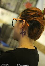 behind the ear color starry five-pointed star tattoo pattern