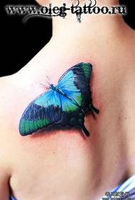 美女肩背漂亮时尚的彩色蝴蝶纹身图案