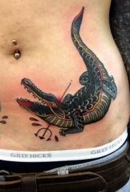 modello di tatuaggio di coccodrillo dell'addome vecchia scuola di colore