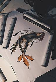 European school hand leaf tattoo pattern manuscript