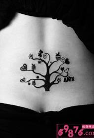 црно-бијела тетоважа на дну дрвета на струку