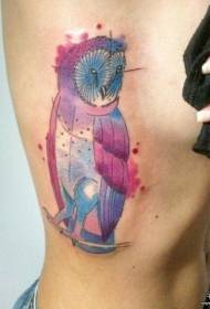 motivo tatuaggio gufo color inchiostro splash vita laterale