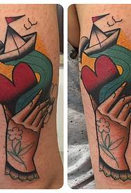 színes iskola kézzel szerelem csónak tetoválás minta