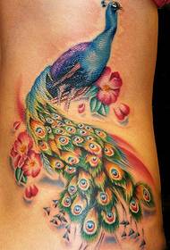 patrón de tatuaje de cintura: cintura lateral hermoso patrón de tatuaje de pavo real