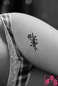 leg fashion black and white rose tattoo