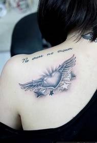 kvinnors axlar mode trend svart och vit kärlek vingar tatuering