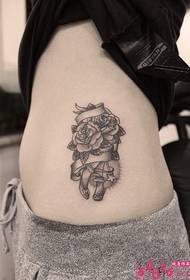 Sexy little waist black and white rose tattoo