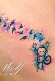 kant middellyf tekenprent aap sluk kleur spat ink tattoo patroon