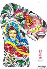 الأزياء القديمة التقليدية اليابانية جميلة نصف أزهار لوتس جميلة السنسكريتية ورقة نمط الوشم