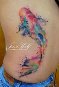 motivo tatuaggio calamari inchiostro splash colore vita laterale
