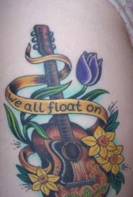цветни лебдечки цвеќиња од половината и слики од тетоважа на гитара