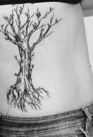 side waist European and American tree black gray tattoo pattern