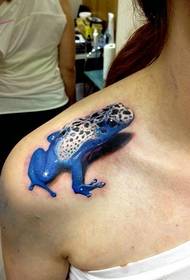 Gambar tato katak biru 3d di bahu