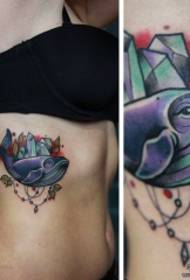 side waist watercolor whale tattoo pattern