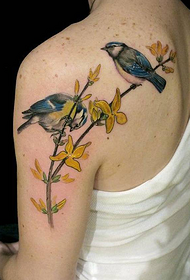 sjal gren fugl tatovering mønster