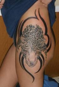 μηρό όμορφο μαύρο μοτίβο τατουάζ προσωπικότητας τατουάζ Leopard