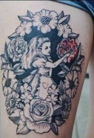 leg color Alice in Wonderland tattoo