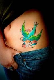 abdomen colorido pájaro brillante tatuaje patrón