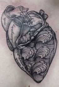 waist side black personality heart tattoo pattern