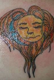 kulay ng likod na humanized blonde sun logo tattoo