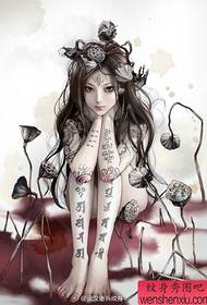 usa ka hugpong sa paghulagway sa estilo nga katahum sa tattoo nga buhat pinaagi sa tattoo 117002-Ang buhat sa manuskrito nga tattoo sa Girl