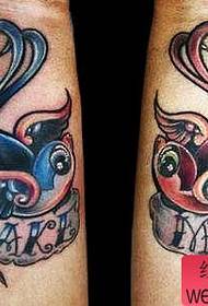 Colored Little Swallow Couple Tattoo Pattern