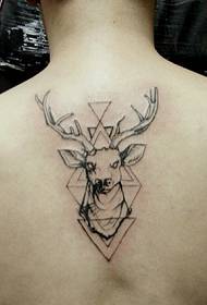 Czarno-szary wzór tatuażu z jeleniem geometrii kręgosłupa