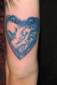 arm colored pigeons in a heart-shaped pattern of tattoos