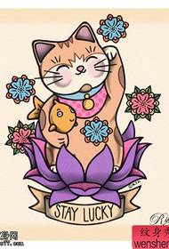 Color Lucky Cat Lotus tattoo works are shared by the tattoo show 116810 - a very awkward tattoo manuscript works shared by the tattoo hall