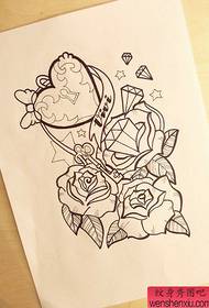 Artwork Tattoo Rose ເພັດ 117310- ວຽກງານແຕ້ມຮູບປາ ໜັງ ສືໃບລານ