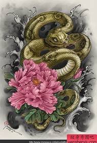 Tatuaje de mapa de espectáculos para compartir un patrón de tatuaxe de flores de peonia de serpe