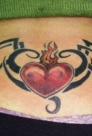 pas barevné hořící srdce s kmenovými tetování vzorem