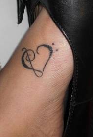 pied simple amour et musique modèle de tatouage