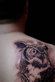 et ugle-tatoveringsmønster på baksiden av mannen