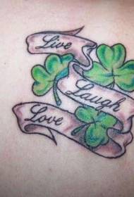 shoulder color clover with English tattoo pictures
