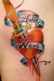 dolk og hjerteformet malt tatoveringsmønster