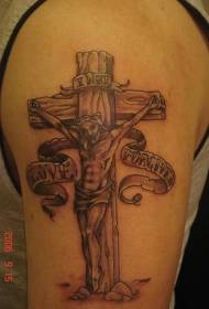 imagens de tatuagem religiosa cruz marrom ombro