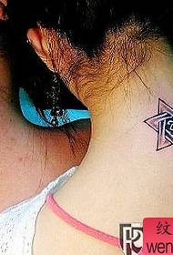 kaklo šešiabriaunės žvaigždės poros tatuiruotės modelis