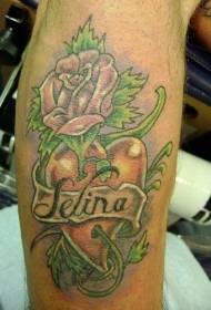 rose tattoo picture in the leg color love