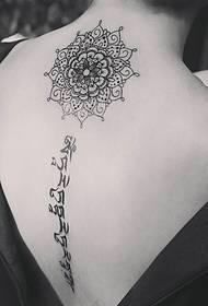 Brahma and Sanskrit combined spine tattoo pattern