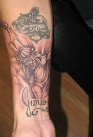 arm bruin gekruisigde Jezus aan het kruis tattoo