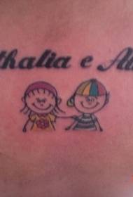 katuni ya rangi ya nyuma na muundo wa tatoo ya Kiingereza