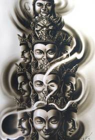 တက်တူးခန်းမတွင်မျှဝေထားသောအဖြူနှင့်အဖြူရောင်ဗုဒ္ဓဘာသာလက်ရေးမူများမှာတွေ့နိုင်သည်